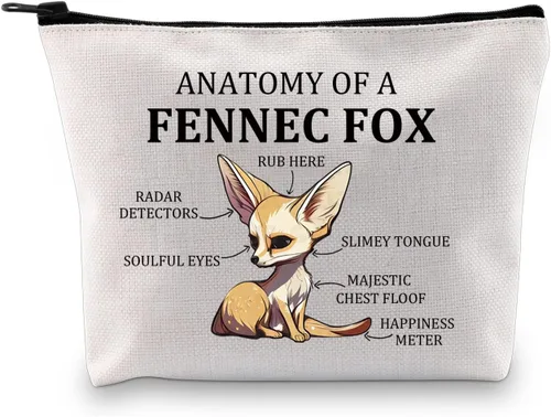 G2TUP Fennec Fox Gift Anatomy Of A Fennec Fox Bolsa de maquillaje Fennec Fox Lover Bolsa de cosméticos Fennec Fox Theme Gift Zipper Bolsa de viaje,