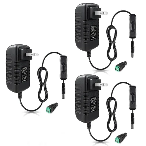 Miniatura 12 de Fuente de alimentación de 12 V, fuente de alimentación de 12 voltios 3A 36 W CC con interruptor de encendido y apagado, adaptador de corriente LED