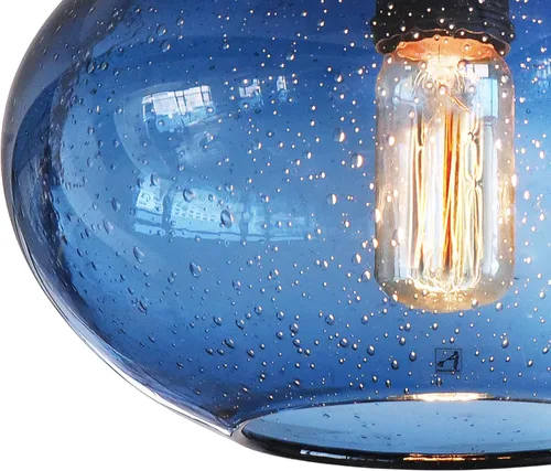 Miniatura 7 de Iluminación Colgante para Isla de Cocina de Cristal Azul Moderno Lámpara Colgante con Burbujas Texturizadas Sobre Fregadero 9.4 Pulgadas de Diámetro