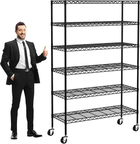 Estantes de almacenamiento de 6 niveles de 45 x 18 x 82 pulgadas, estantería de metal resistente, capacidad de 2100 libras, estantes de Negro