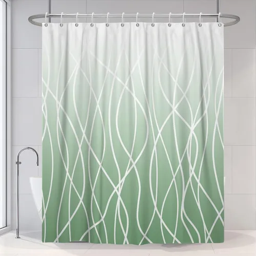 Miniatura 10 de Cortina de ducha pequeña a rayas gris claro degradado para baño, 36 x 72 pulgadas, juego de cortina de ducha geométrica para cabina de RV
