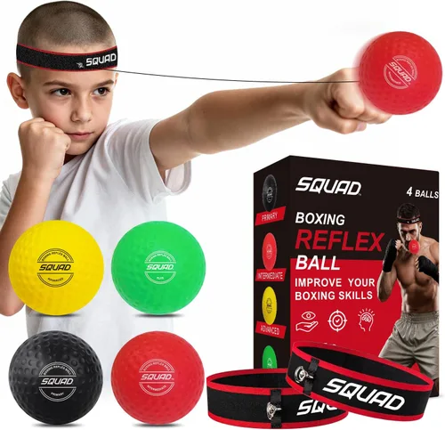 SQUAD Juego de pelotas de boxeo Reflex – Pelotas de reacción de 4 niveles + diadema ajustable – Velocidad de tren, sincronización y coordinación