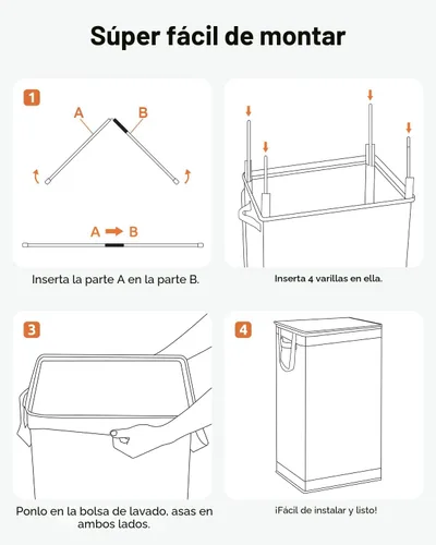 Miniatura 8 de SOLEDI Cesta de lavandería negra con tapa y bolsa extraíble, cesta de lavandería grande y alta de 100 litros, plegable con asa para almacenamiento