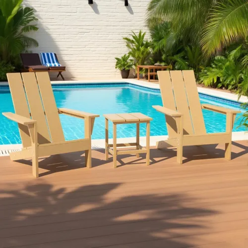 Miniatura 5 de 3 sillas Adirondack resistentes a todo tipo de clima, silla Adirondack de plástico HDPE con mesa de textura de madera, silla de césped para piscina