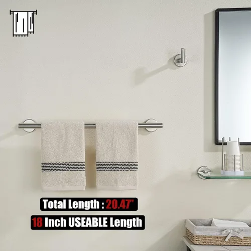 Miniatura 3 de JQK Toallero de baño, 20.5 pulgadas, acero inoxidable 304 de grosor de 0.031 in, soporte para toallas de baño, soporte de pared con acabado Cepillado