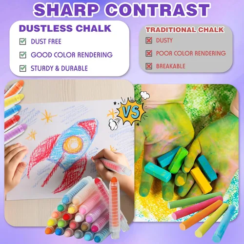Miniatura 3 de Tiza para acera para niños, 24 unidades, de colores, no tóxicas, torcidas, para el día del niño, sin polvo, sin polvo, lavable, tiza para niños