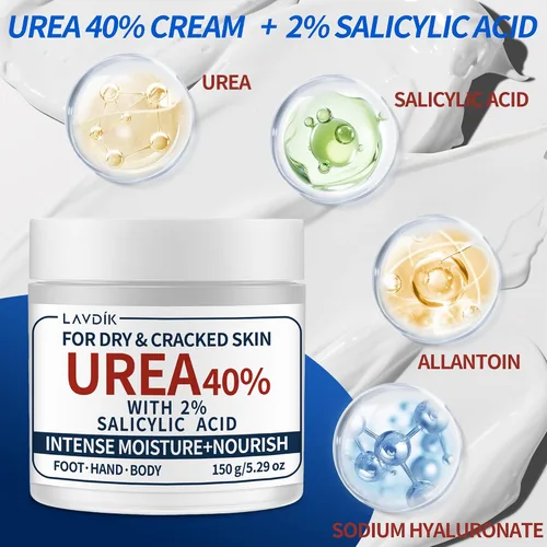 Miniatura 4 de Crema de urea 40% con ácido salicílico al 2%, hidratante de máxima fuerza para piel seca y agrietada en pies, manos, talones, codos y rodillas, 5.29