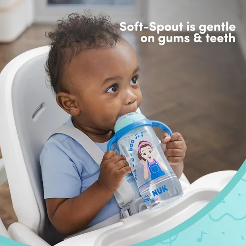 Miniatura 4 de NUK Taza de Aprendizaje, Ms. Rachel, 10 oz, 8+ Meses, Paquete de 2 – Boquilla Suave, Asas de Fácil Agarre, Sin BPA, Taza Sippy de Transición a Sra.