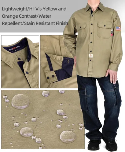 Miniatura 3 de BOCOMAL Camisas FR para hombre, resistentes al fuego, peso ligero, NFPA2112, camisa de soldadura ignífuga, acabado repelente al agua y al aceite