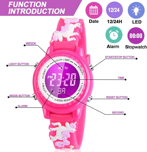 Miniatura 57 de Relojes LED impermeables para niños con alarma, juguetes para niños, regalos para niñas de 3 a 10 años