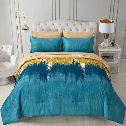 Miniatura 10 de WONGS BEDDING Juego de edredón Queen, Aqua 7 piezas cama en una bolsa arte abstracto colorido degradado juego de ropa de cama de microfibra, 1
