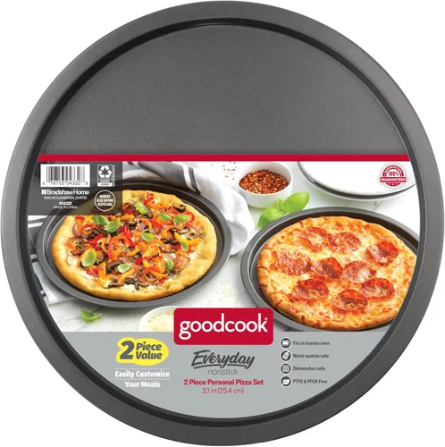 Miniatura 6 de GoodCook Conjunto de 2 bandejas para pizza personales antiadherentes de acero de 10", gris