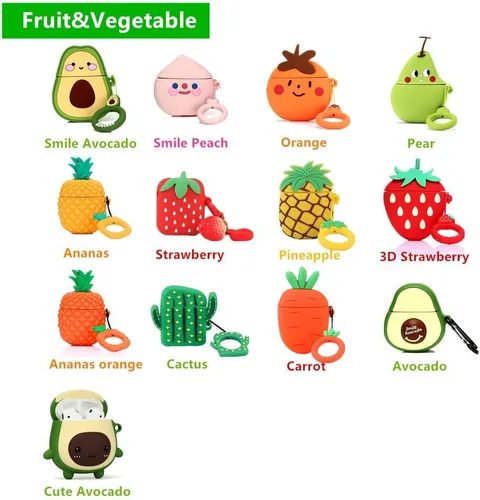 Miniatura 2 de Airpods - Funda de silicona divertida para Apple Airpods 1 y 2 [Serie de frutas y vegetales] [Mejor regalo para niñas, niños o parejas] (Fresa 3D)