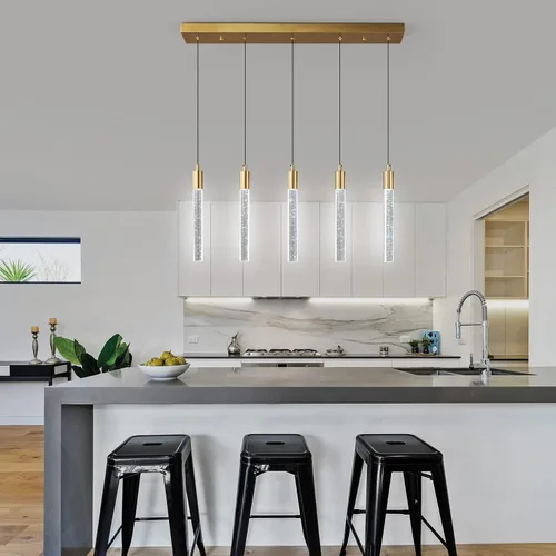 Miniatura 3 de Iluminación de Isla de Cocina Accesorio de Luz Moderna Lámpara Colgante Dorada Regulable LED Acabado de Latón Mini Luces Colgantes de Cristal