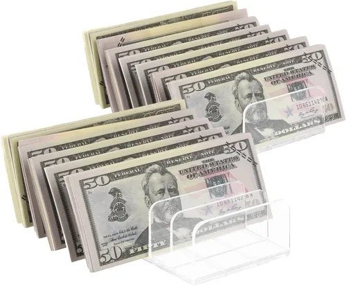 Paquete de 2 bandejas acrílicas para dinero, bandeja de presupuesto de 7 secciones, organizador de dinero acrílico, organizador de dinero