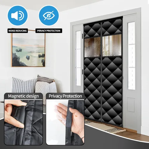 Miniatura 4 de Cortina magnética con aislamiento térmico para puerta con ventanas visibles desmontables, relleno de fibra de poliéster grueso y tela Oxford