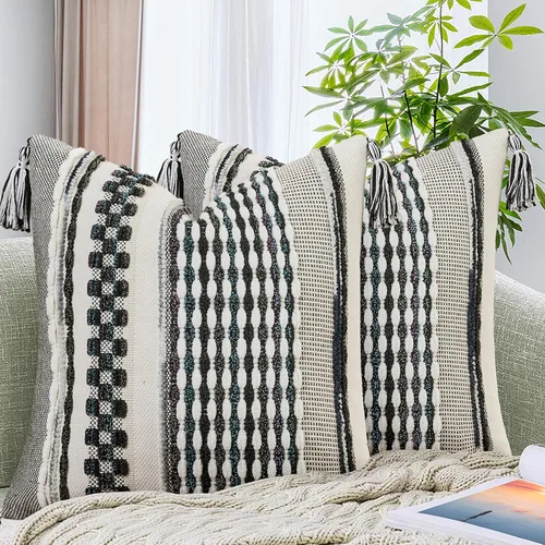 Miniatura 26 de AmHoo - Fundas de almohada de 18 x 18 pulgadas con borlas, fundas de almohada decorativas tejidas con textura de chenilla estilo boho para sofá