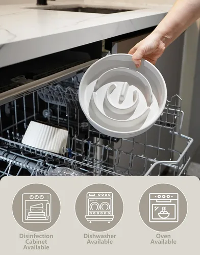 Miniatura 6 de Cuencos de cerámica para perros de alimentación lenta, 2.0 tazas de comedero lento para perros medianos y grandes, cuenco de laberinto de Blanco