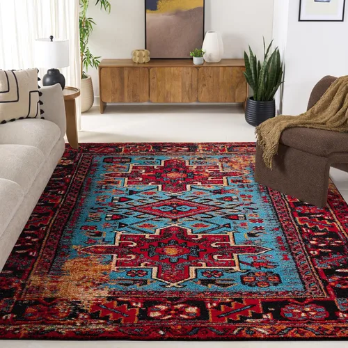 Miniatura 28 de SAFAVIEH Vintage Hamadan Collection Alfombra - 5'3" x 7'6", Rojo & Multi, Diseño tradicional persa, que no desprende pelusa y fácil de limpiar
