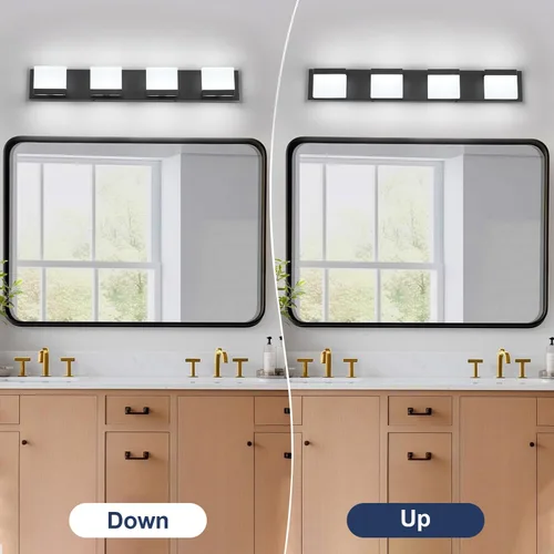 Miniatura 3 de SineRise Lámparas de tocador de baño modernas LED (4 luces, 30 pulgadas, 5CCT), lámparas de pared de baño modernas de acrílico mate negro sobre