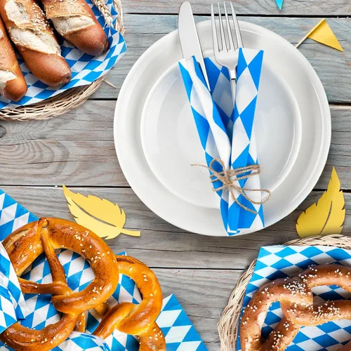 Miniatura 5 de PLULON 100 Hojas de revestimiento para canasta de alimentos Oktoberfest 30,4 in × 30,4 in papel de cera azul y blanco a cuadros, hojas de papel deli