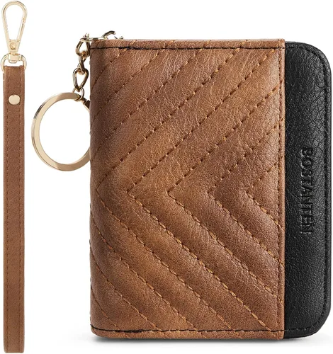 Miniatura 10 de BOSTANTEN Cartera de piel con bloqueo RFID para tarjetas de crédito, cartera pequeña para mujer, con cremallera, llavero y cartera con correa