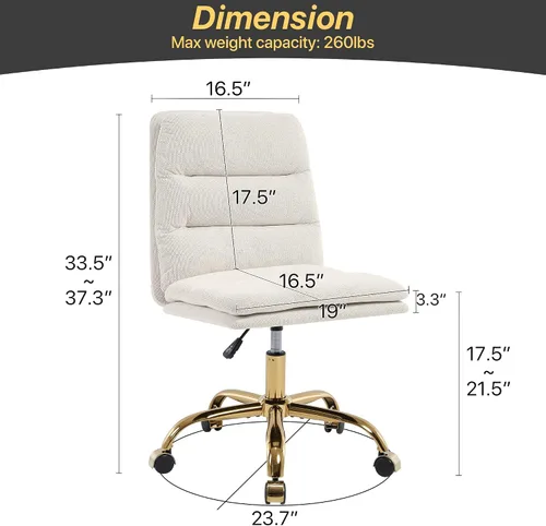 Miniatura 2 de Silla de oficina en casa sin brazos de tela, moderna silla de escritorio ergonómica con respaldo alto con ruedas, silla giratoria de altura