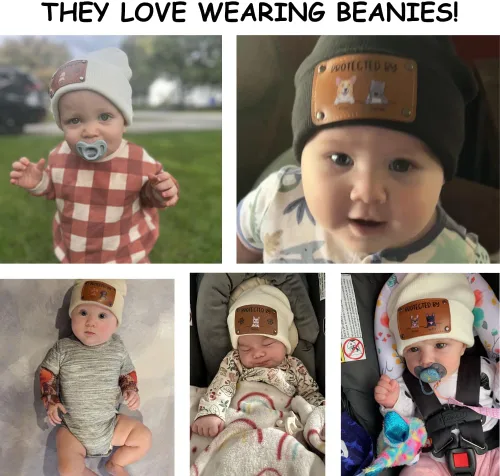Miniatura 6 de Gossby Gorro de bebé personalizado con parche de cuero vegano para niño y niña, protegido por - Regalo personalizado para recién nacido, niño