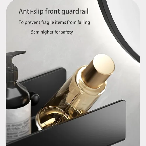 Miniatura 3 de Unidad de almacenamiento de baño de acero inoxidable con gancho para toallas, estante de ducha sin taladros o perforación, organizador para Negro