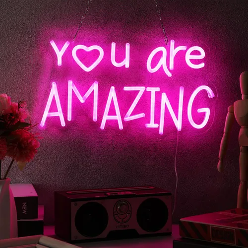 Miniatura 4 de Retisee Letrero de luz LED de neón rosa con texto en inglés "You Are Amazing ", regulable para habitación de niñas, dormitorio, bar, bar, club