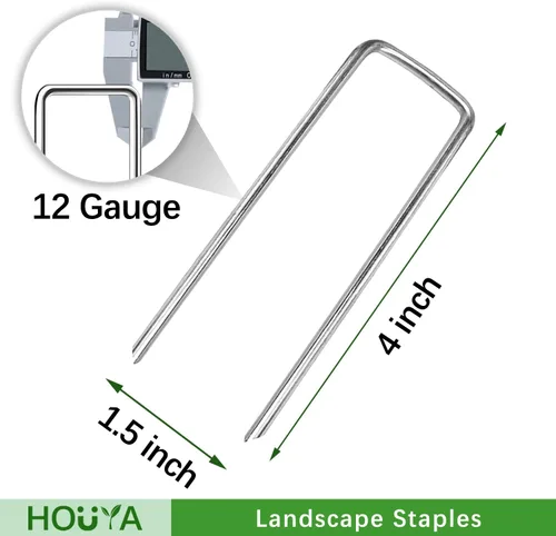 Miniatura 2 de Paquete de 200 Grapas para Paisajismo de 4 Pulgadas Calibre 12 Estacas de Jardín Galvanizadas Grapas de Jardín Pasadores de Suelo Anti-Óxido Estacas