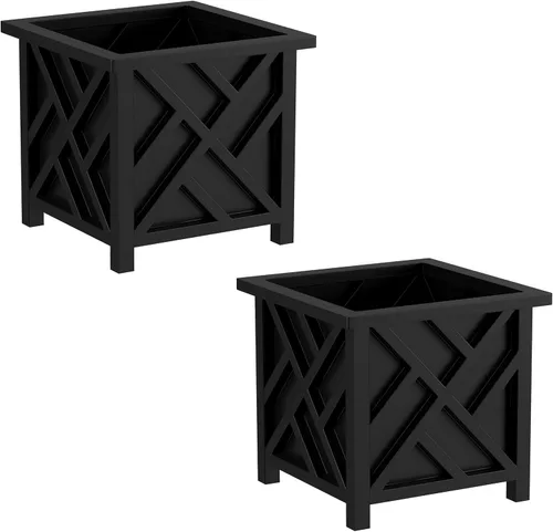Caja de jardinera con diseño de celosía, paquete de 2 - Macetas decorativas de 14.75 pulgadas para flores o plantas al aire libre - Decoración para
