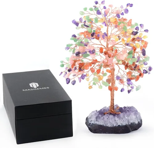 Miniatura 5 de Árbol de Chakra de la Vida de Piedras Preciosas Naturales Árbol de Cristal, Piedras Curativas (406 Piedras) con Racimo de Amatista, Decoración