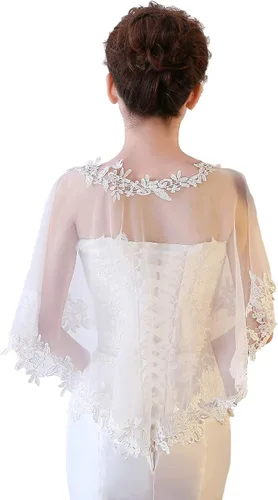Miniatura 4 de Ayliss Chales de boda de encaje para mujer para novia bordados bolero capa de hombro para noche graduación vestido de fiesta
