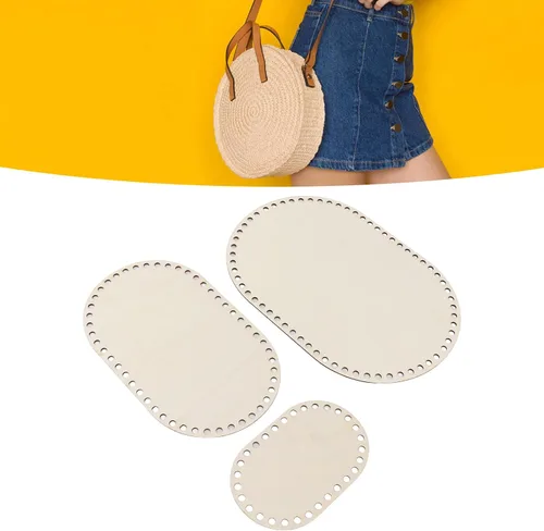 Miniatura 9 de Zerodis Base de cesta de madera, 3 piezas ovaladas de base de madera moldeadora redonda para tejer, suministros de ganchillo para hacer manualidades
