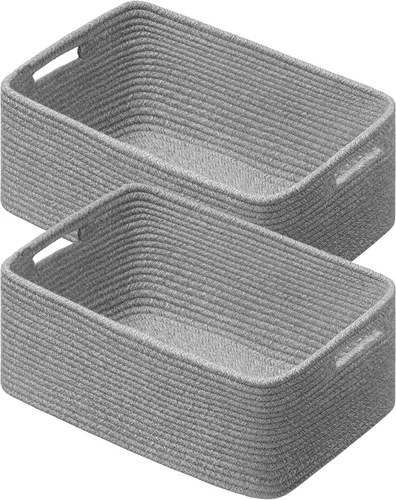 Miniatura 33 de UBBCARE Paquete de 2 cestas de almacenamiento para organizar, cestas de estante con asas, cestas de almacenamiento tejidas para estantería/estante