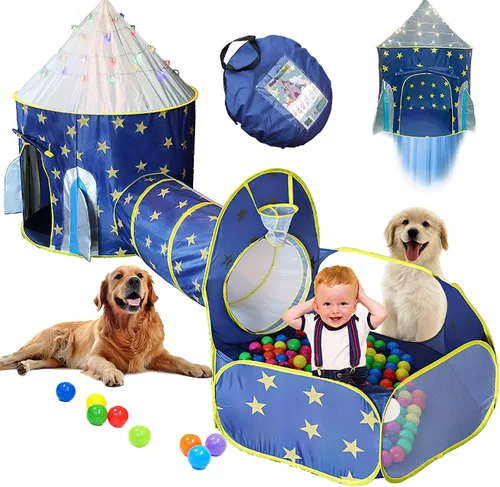 Miniatura 9 de Tienda de campaña para niños, túnel de gateo, pozo de pelotas y luces, casa de juegos para niños, rosa