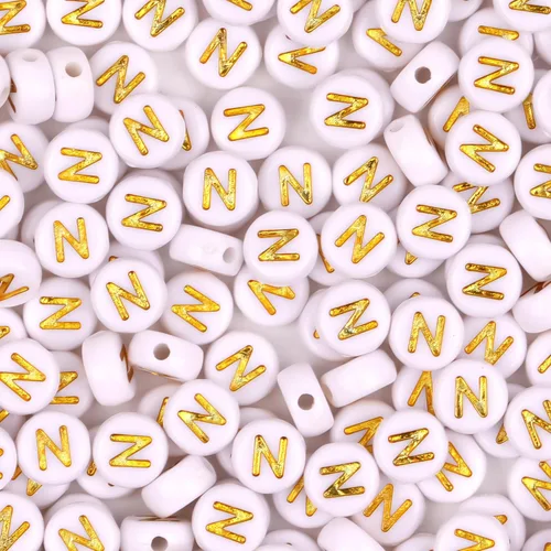 Miniatura 10 de 300 cuentas de letras S de 0.157 x 0.276 in, cuentas blancas del alfabeto de forma redonda acrílica, cuentas sueltas para pulseras con nombre