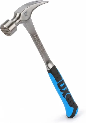 Ox Tools P083428 - Martillo de enmarcado de 794 g, cara fresada, mango largo reductor de impactos, gancho recto para sacar clavos, agarre