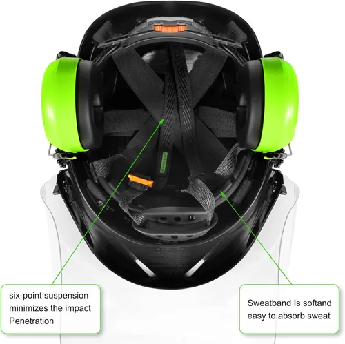 Miniatura 4 de Casco de Seguridad Forestal para Motosierra con Visera Completa de Policarbonato Transparente y Orejeras 3 en 1 Casco Duro Forestal