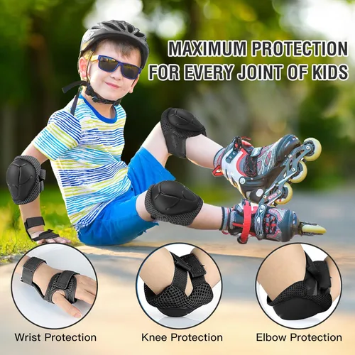 Miniatura 3 de WayEee Juego de 6 piezas de equipo de protección para niños, rodilleras para niños de 3 a 14 años, rodilleras y coderas para niños pequeños, juego
