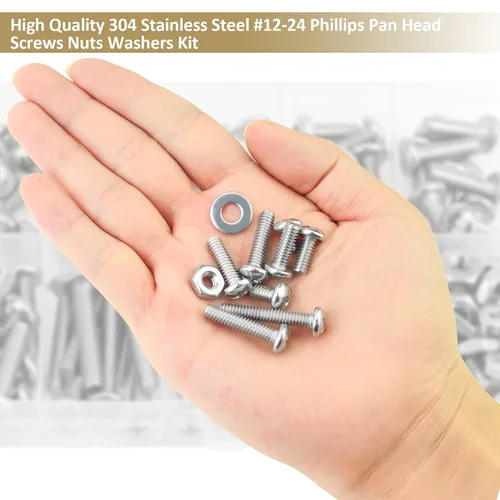 Miniatura 6 de 104 piezas #12-24x 5/16", 3/8", 1/2", 5/8", 3/4", 7/8", 1", 1-1/4", Kit surtido de tornillos de máquina Phillips con cabeza de sartén, tuercas