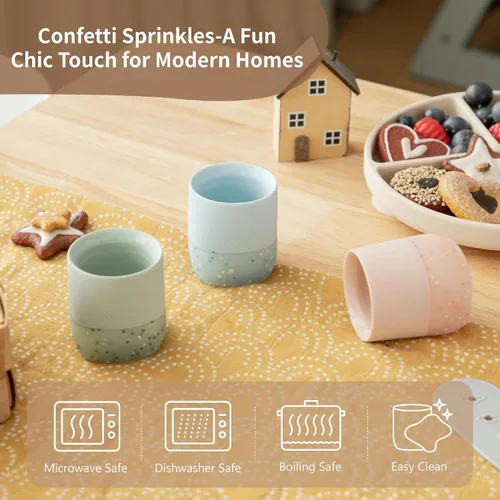 Miniatura 9 de Moonkie Tazas de silicona para bebés de 4 meses en adelante Pequeñas tazas de entrenamiento abiertas para bebés con confeti espolvoreado
