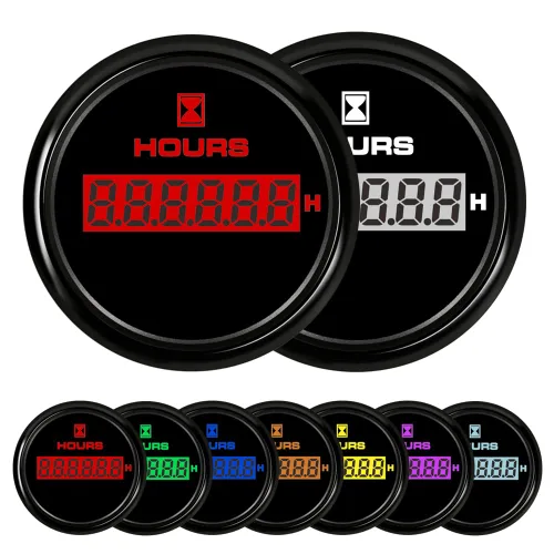 Medidor de hora de 52 mm (2") con retroiluminación de 7 colores para barco marino, automóvil, motocicleta, 9-32V, impermeable IP68 Negro