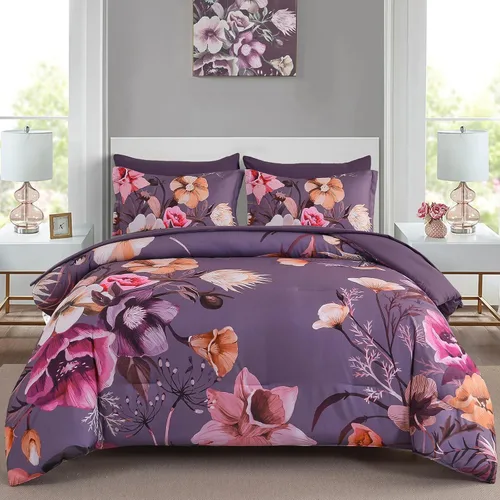 Miniatura 23 de Luxudecor Juego de edredón floral tamaño individual de 7 piezas, cama de flores aguamarina en una bolsa, elegante edredón floral degradado con juego