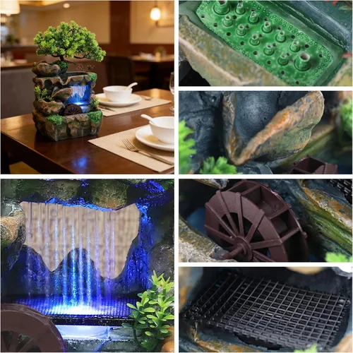 Miniatura 2 de 11.81 pulgadas Fuente de rocalla de mesa para interiores, cascada de bonsái, mini fuente de agua de rocalla con bomba automática y luz LED