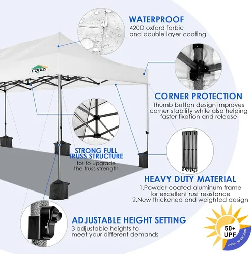 Miniatura 181 de COBIZI Tienda de campaña desplegable de 6.6 x 6.6 pies, toldo resistente, fácil de instalar, impermeable, para exteriores, fiestas, playa, jardín