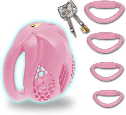 Miniatura 12 de Jaula para el pene impresa en 3D con 4 anillos curvos a presión, pequeños dispositivos de castidad de panal para hombres, SM Fetiche Extreme