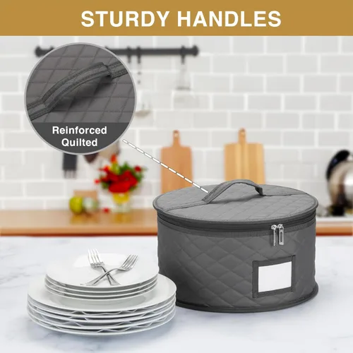Miniatura 5 de Paquete de 2 recipientes de almacenamiento de porcelana para plato grande – 14 pulgadas de ancho x 7 pulgadas de alto – Incluye 24 separadores