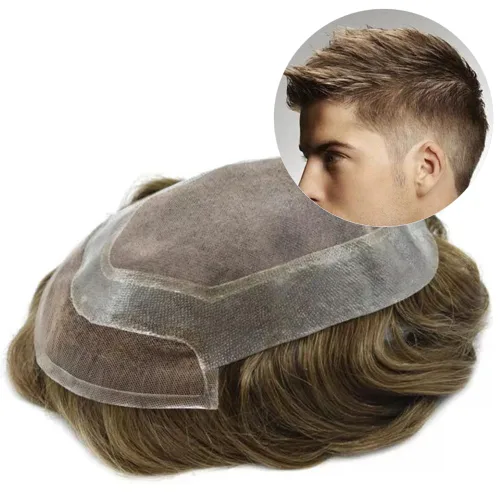 Miniatura 13 de Tupé para hombres Piezas de cabello humano real para hombres Sistema de reemplazo de cabello para hombres Encaje Toupee Hairpieces para adelgazar